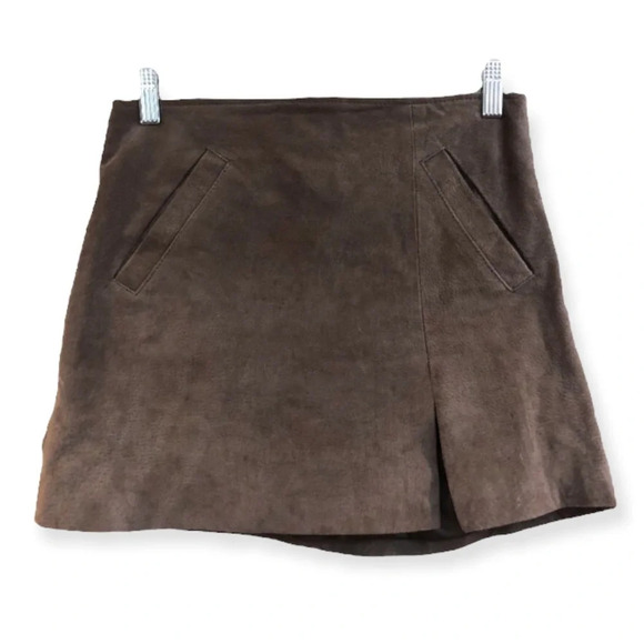 Blank NYC 100% Leather Suede Brown Classic Modern Mini Skirt Women's 25 - Picture 1 of 10